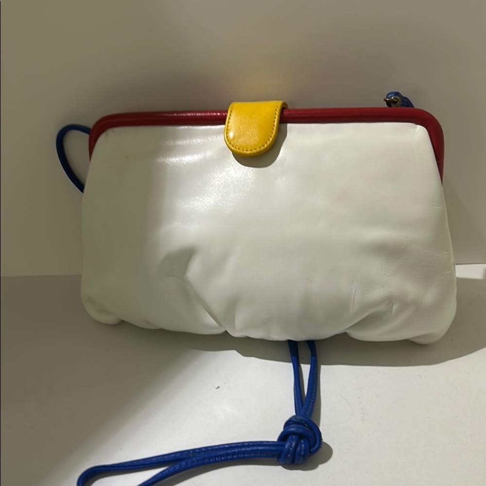 FUN SUMMER BAG. Stylish White Clutch with Red and Yellow Accents